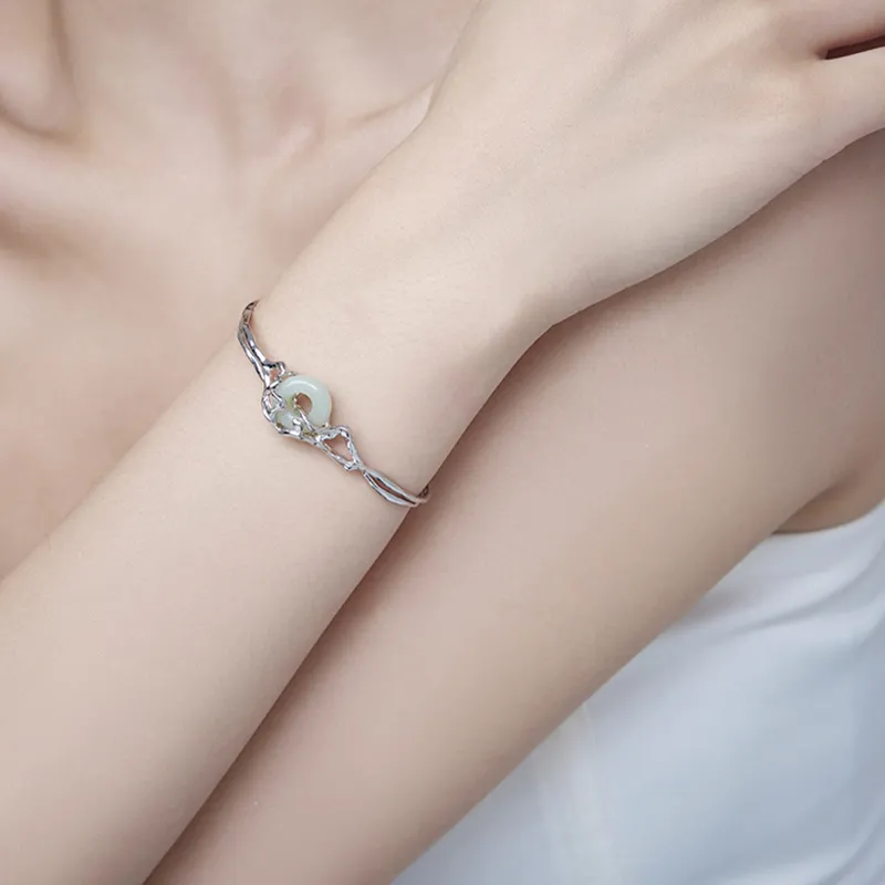 Long Fu Hetian Jade Bangles White Jade/Pale Greenish White Jade Women's-1