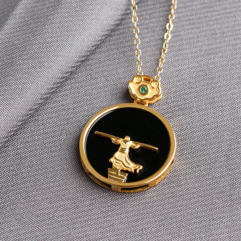 Long Fu Good Luck Accessory Necklace Black Jade Unisex-3