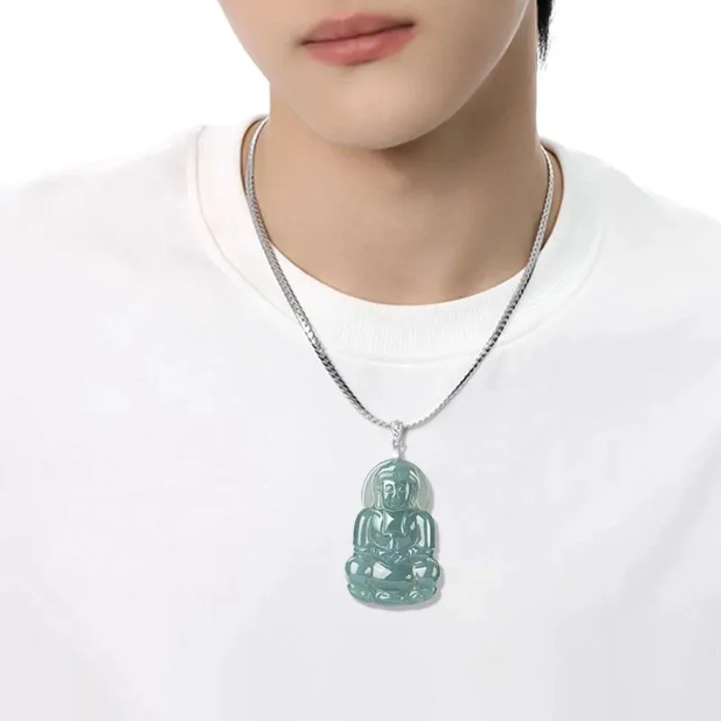Long Fu Glutinous Jade Jadeite Necklace Trendy And Versatile Gift For Festivals Unisex-3