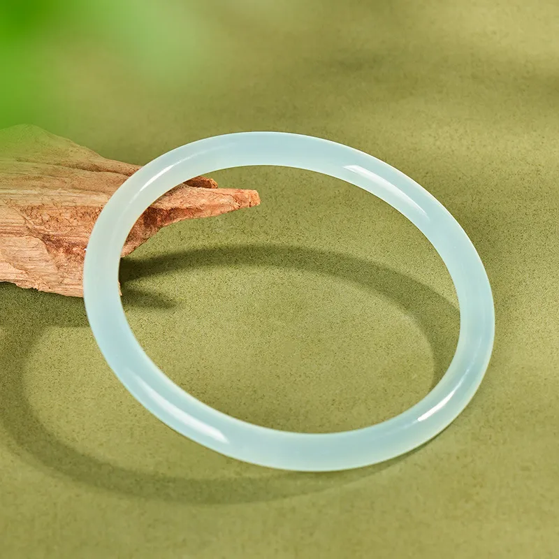 Long Fu Chalcedony Jade Bangle With Plain Loop For Layering Hand Accessory Women's-2