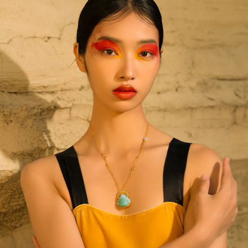 Long Fu Glutinous Jade S 925 Sterling Silver 18K Gold Plated Collarbone Chain Accessory Women's-3
