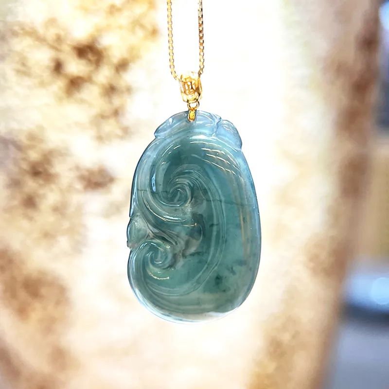 Long Fu Glutinous Jade Jadeite Necklaces Women's-3