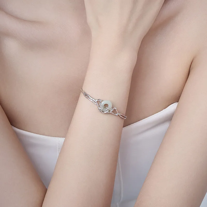 Long Fu Hetian Jade Bangles White Jade/Pale Greenish White Jade Women's-2