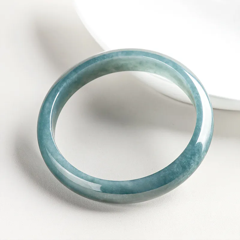 Long Fu Bean Type Blue Water Jadeite Bangle Flat Inside Bangle Peace Bangle For Festive Gift Giving Women's-4
