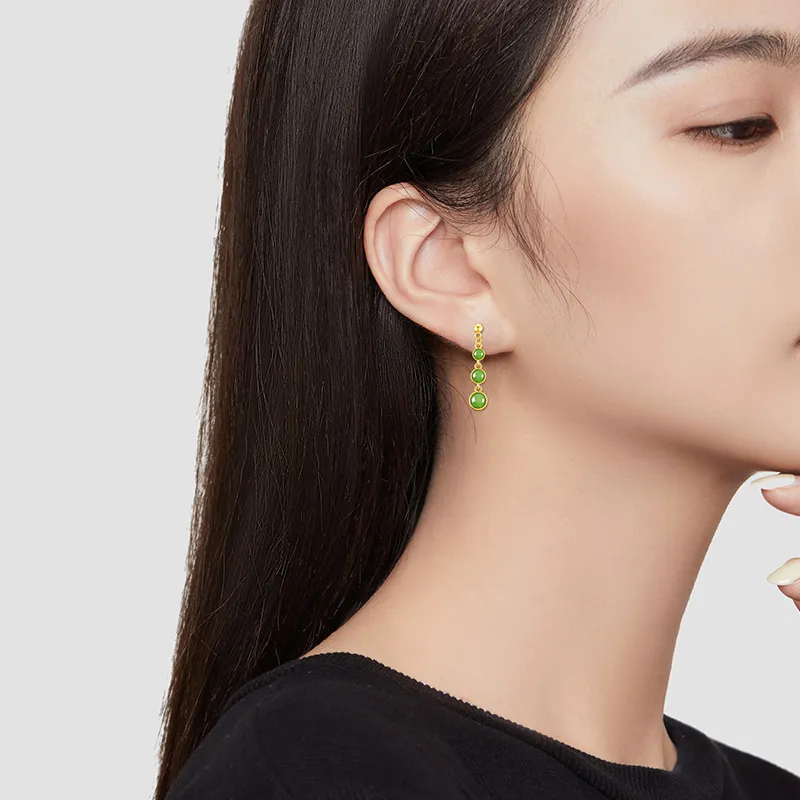 Long Fu Hetian Jade Earrings Jasper Women's-4