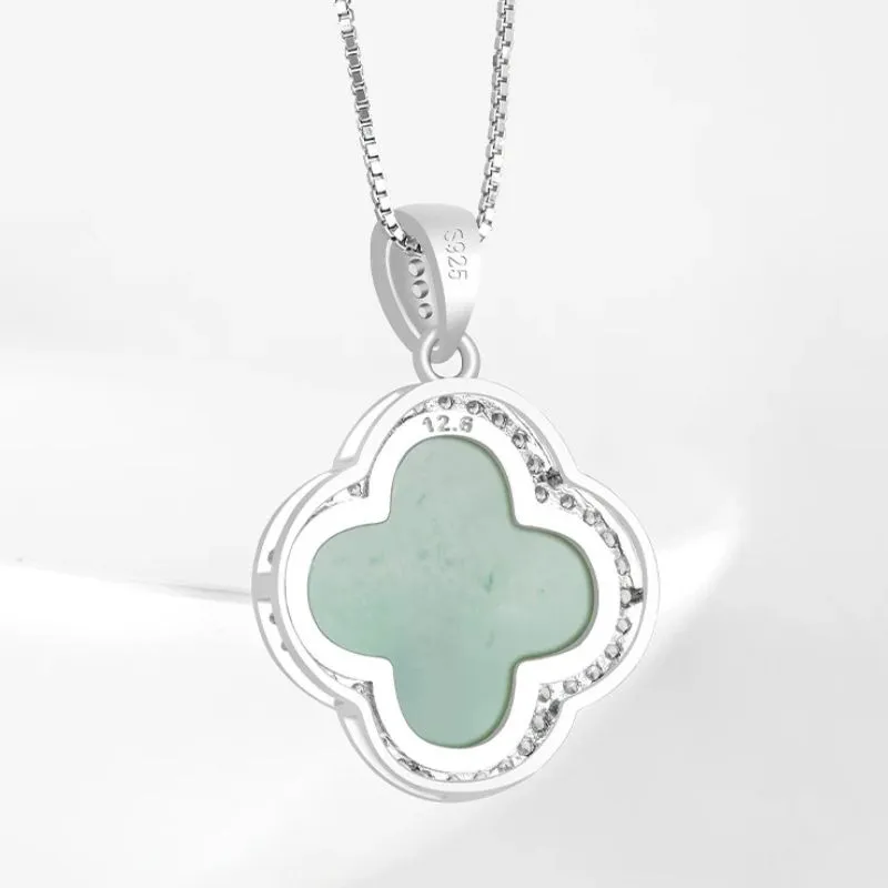 Long Fu Glutinous Jade Jadeite 925 Sterling Silver Necklace Perfect For Graduation Season Gift Women's-5