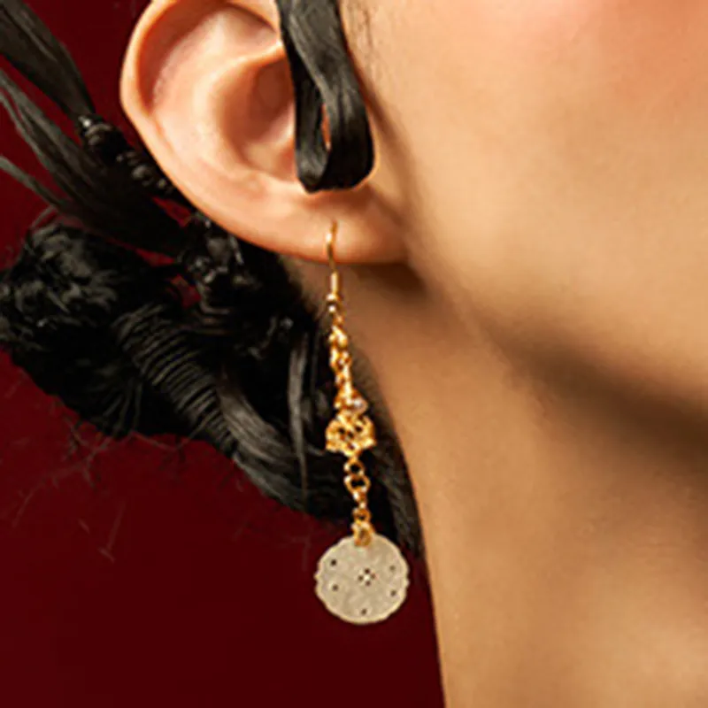 Long Fu Earrings White Jade/Pale Greenish White Jade Women's-2