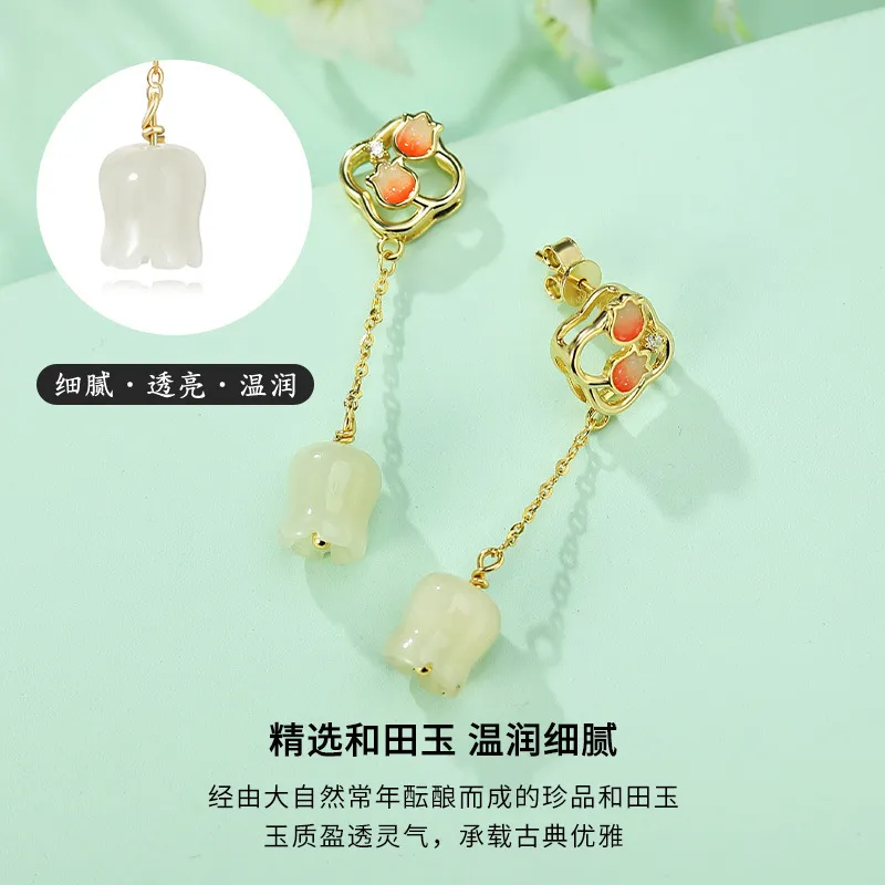 Long Fu Hetian Jade Earrings White Jade/Pale Greenish White Jade Women's-3