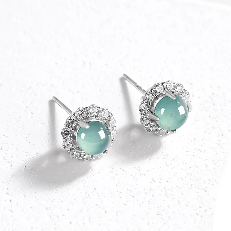 Long Fu Ice Glutinous Jadeite Stud Earrings Women's-4