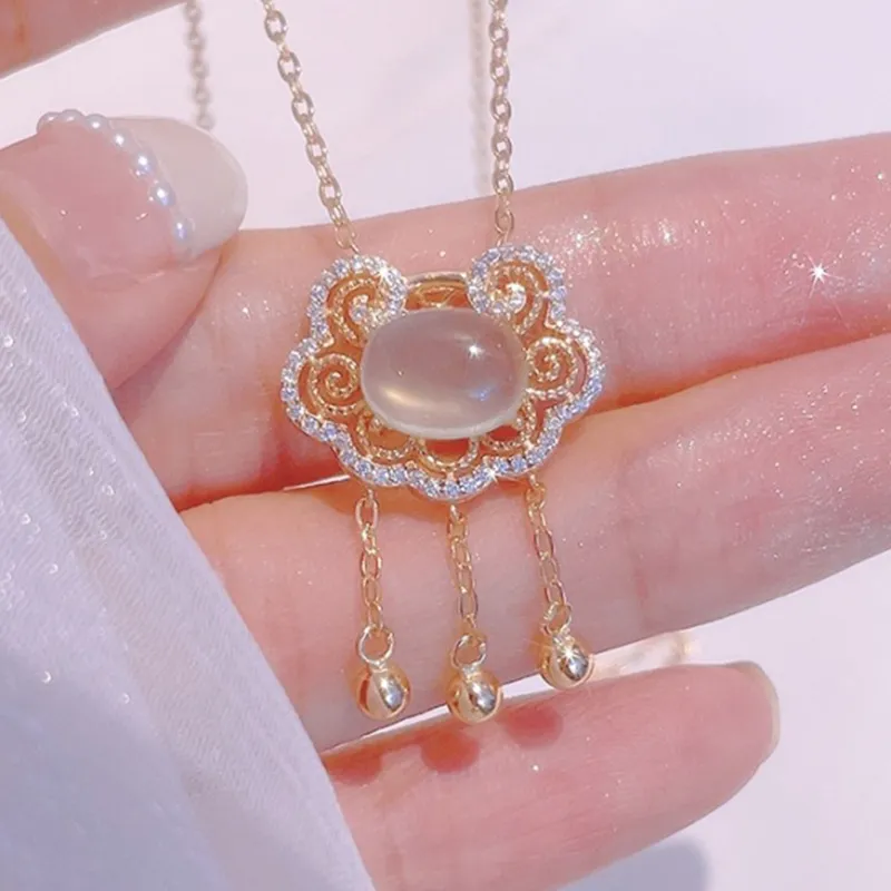 Long Fu Chalcedony Good Luck Accessory Necklace Women's-4