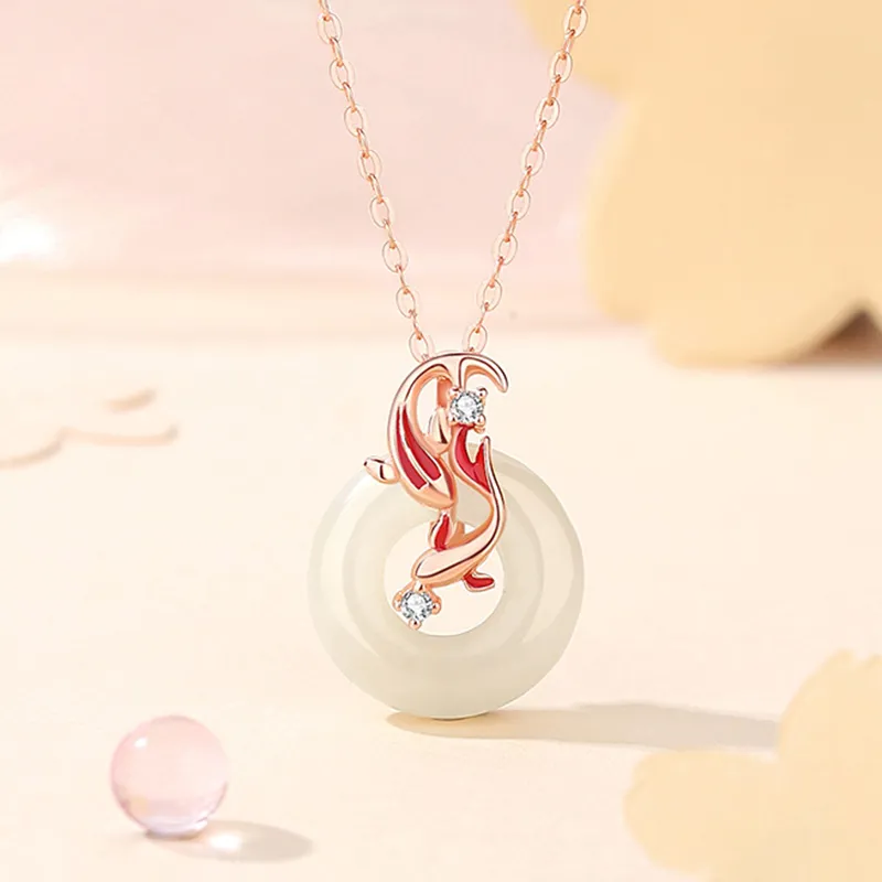 Long Fu Necklaces White Jade/Pale Greenish White Jade Women's-4