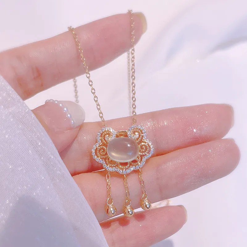 Long Fu Chalcedony Good Luck Accessory Necklace Women's-1