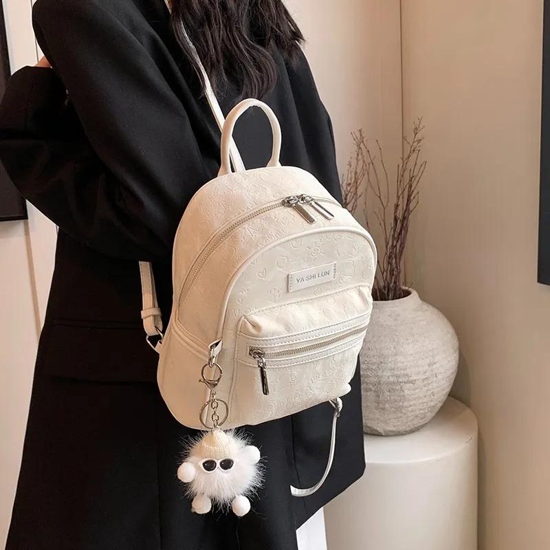 NATTY PU Backpack Small Size Women's Ecru/Silver/Pink/Black-24