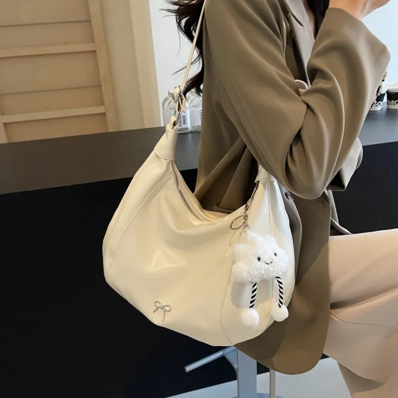 NATTY PU Shoulder Bag Large Size Women's Ecru/Silver/Black/Green-4