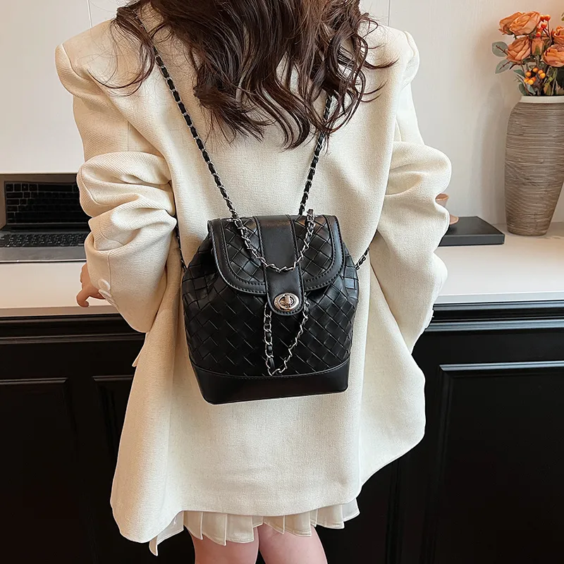 NATTY Chanel Inspired Bucket Bag, Backpack Small Size Women's Silver/Black/Blue/Beige-38
