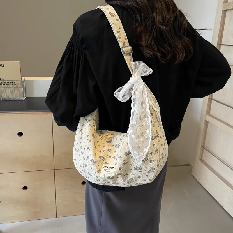 NATTY Fabric Shoulder Bag, Crossbody Bag Women's White/Black-4