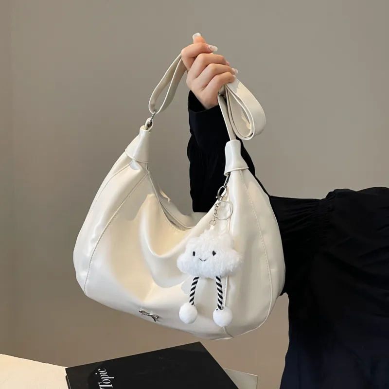 NATTY PU Shoulder Bag Large Size Women's Ecru/Silver/Black/Green-2