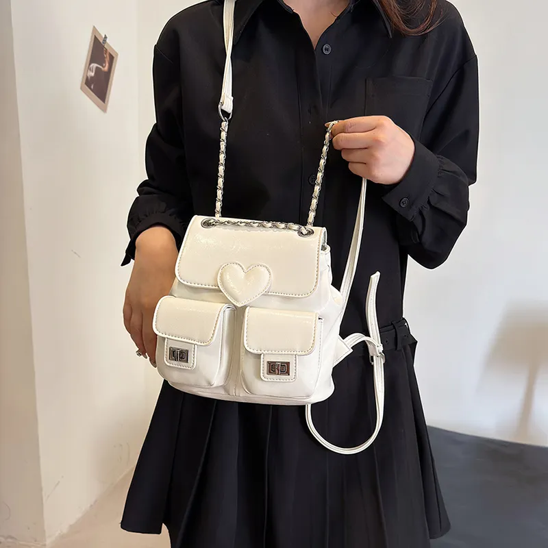 NATTY Pu Backpack Women's Silver/White/Black-3