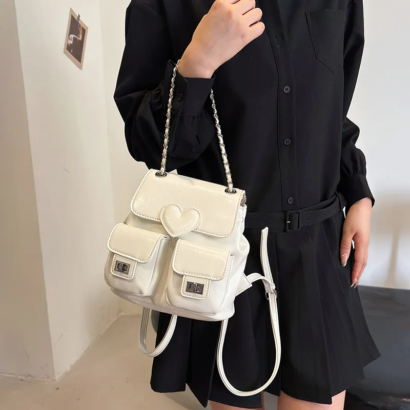 NATTY Pu Backpack Women's Silver/White/Black-4