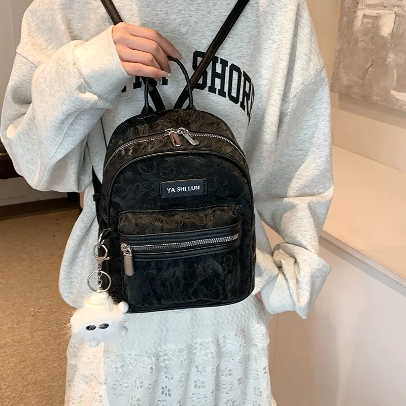 NATTY PU Backpack Small Size Women's Ecru/Silver/Pink/Black-19