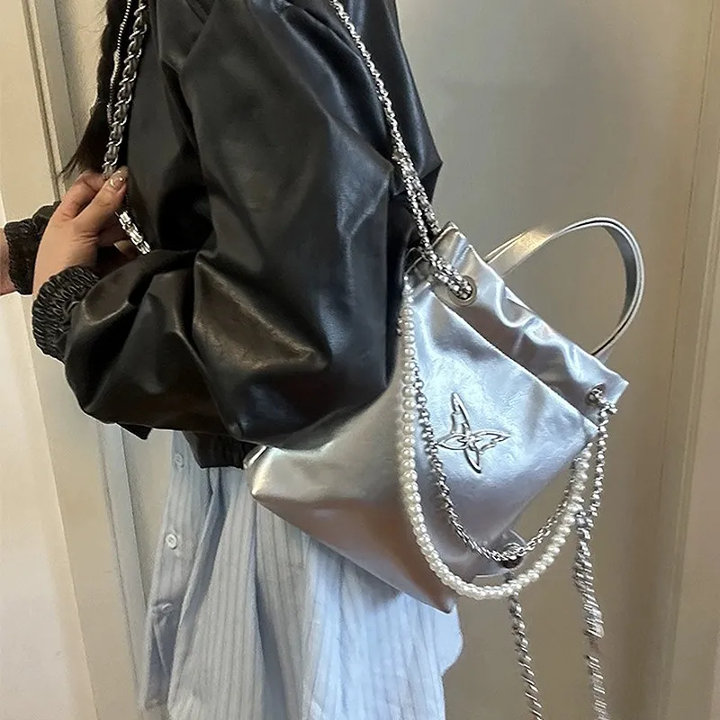 NATTY PU Backpack Small Size Women's Silver-11