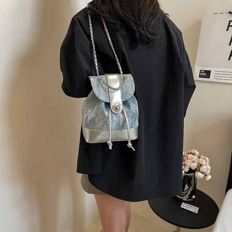 NATTY PU Backpack Small Size Women's Silver/Pink-5