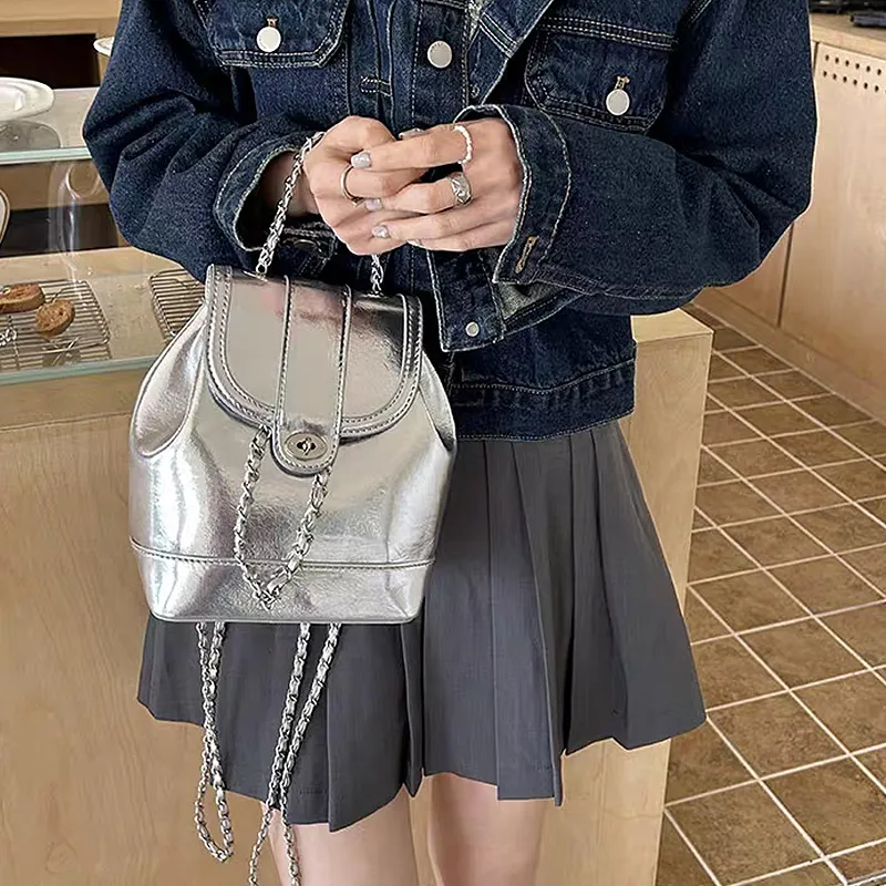 NATTY PU Backpack Regular Women's Silver-12