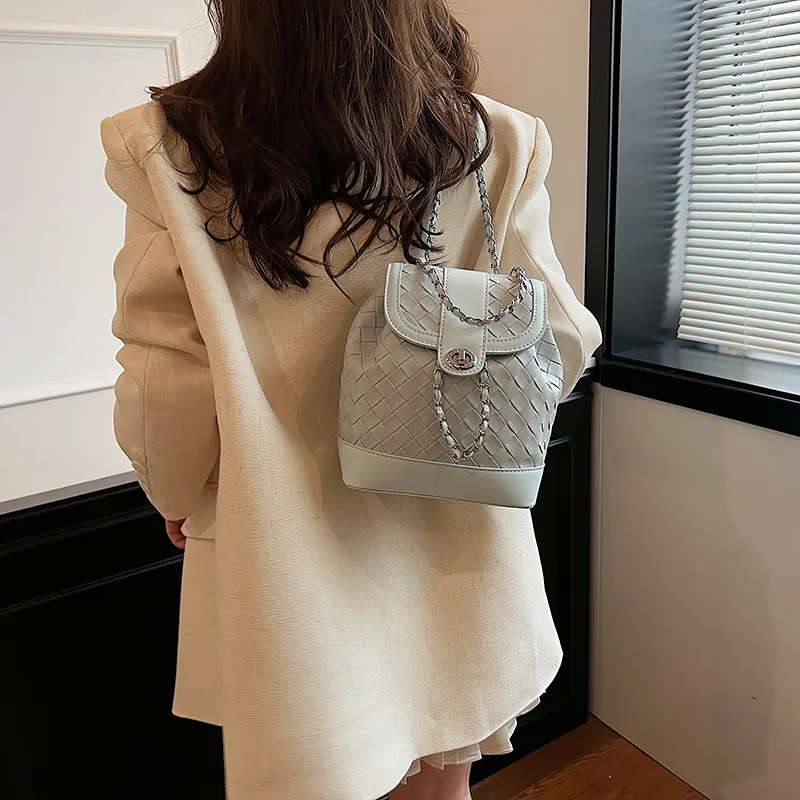 NATTY Chanel Inspired Bucket Bag, Backpack Small Size Women's Silver/Black/Blue/Beige-16
