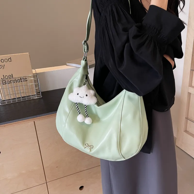 NATTY PU Shoulder Bag Large Size Women's Ecru/Silver/Black/Green-21