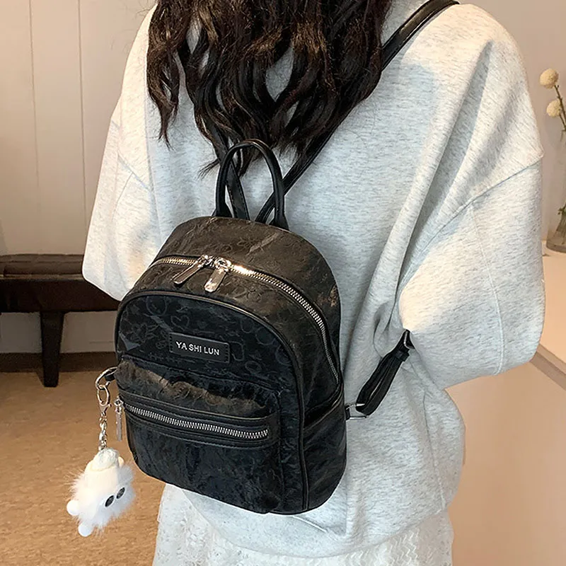 NATTY PU Backpack Small Size Women's Ecru/Silver/Pink/Black-18