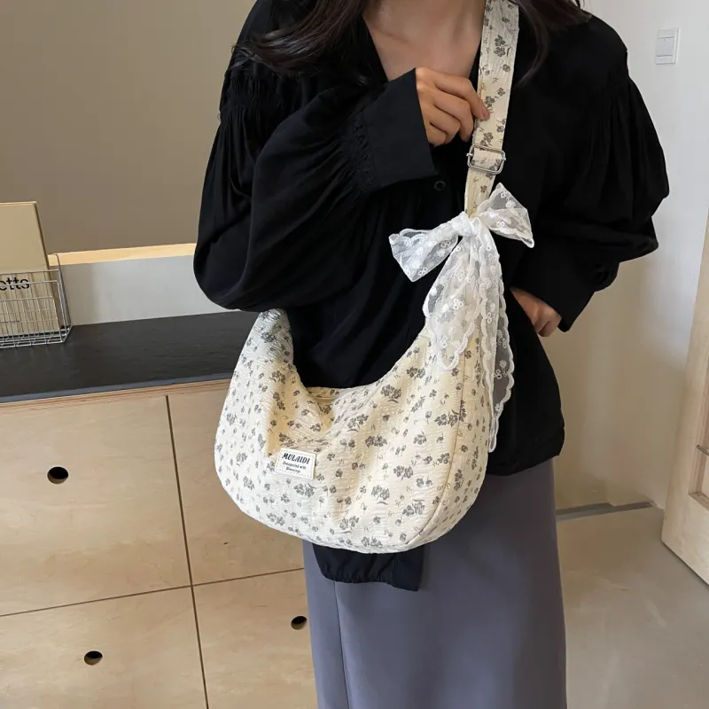 NATTY Fabric Shoulder Bag, Crossbody Bag Women's White/Black-2