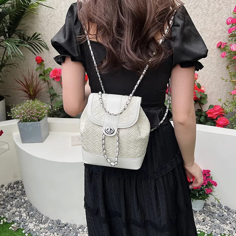 NATTY Chanel Inspired Bucket Bag, Backpack Small Size Women's Silver/Black/Blue/Beige-20
