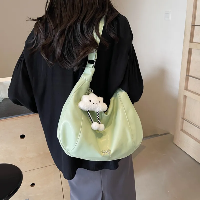 NATTY PU Shoulder Bag Large Size Women's Ecru/Silver/Black/Green-18