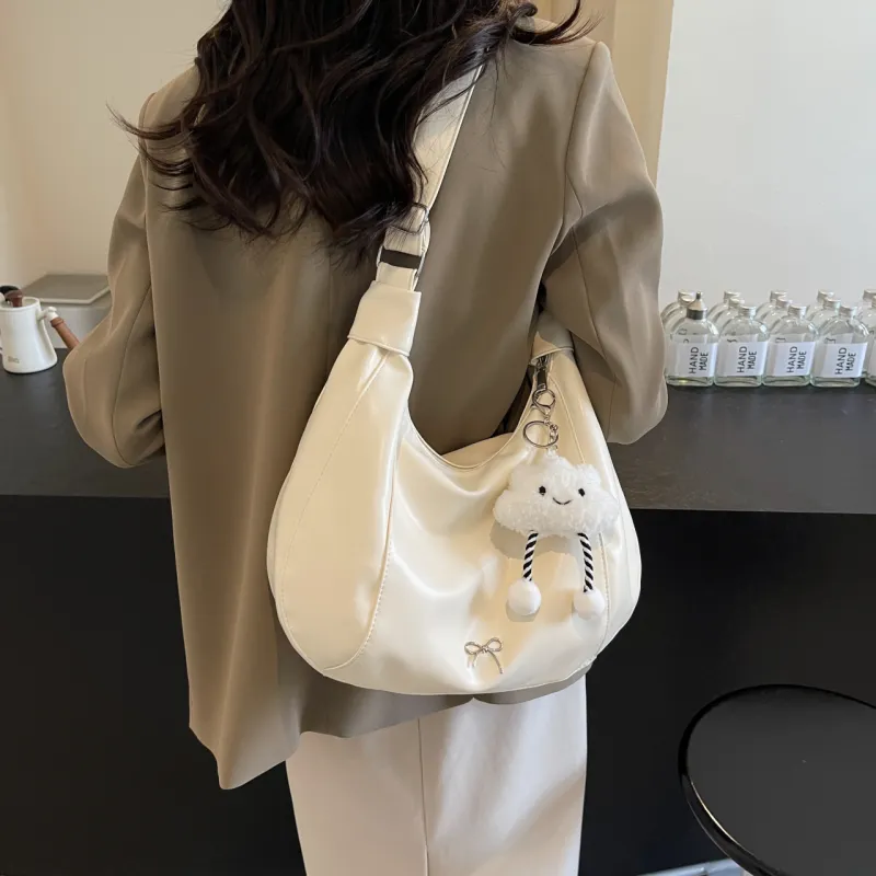 NATTY PU Shoulder Bag Large Size Women's Ecru/Silver/Black/Green-3