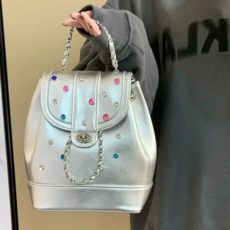 NATTY PU Backpack Regular Women's Silver-3