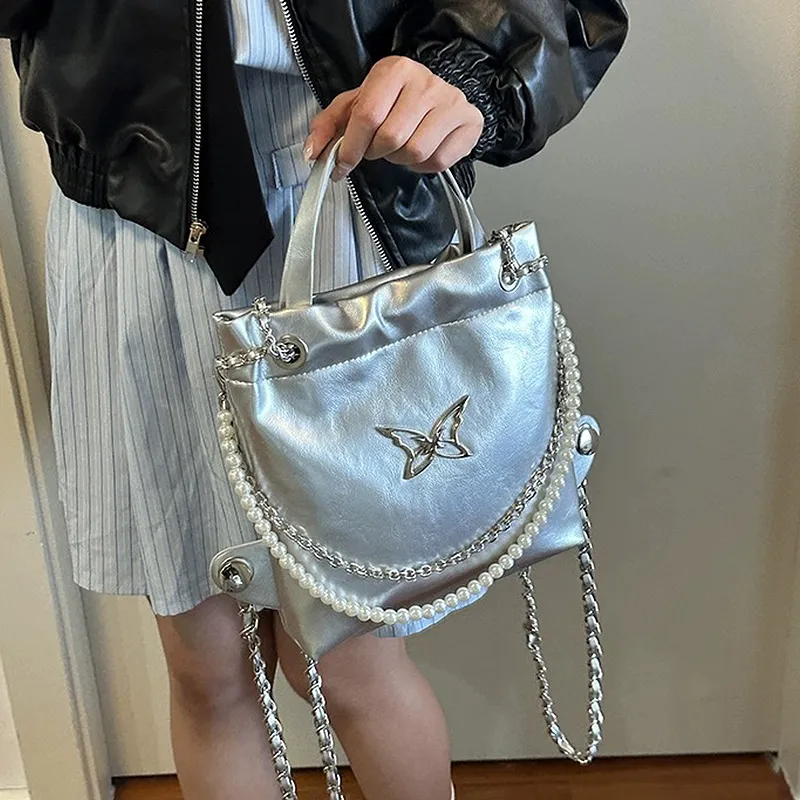 NATTY PU Backpack Small Size Women's Silver-5