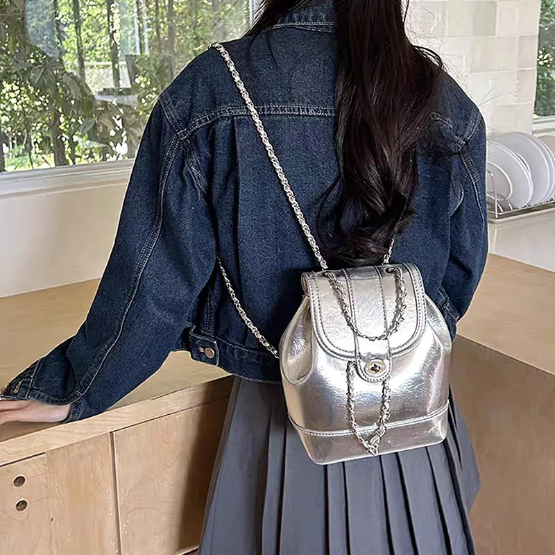 NATTY PU Backpack Regular Women's Silver-10