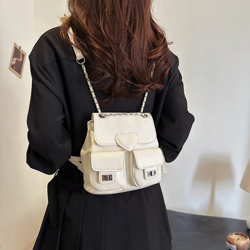 NATTY Pu Backpack Women's Silver/White/Black-5