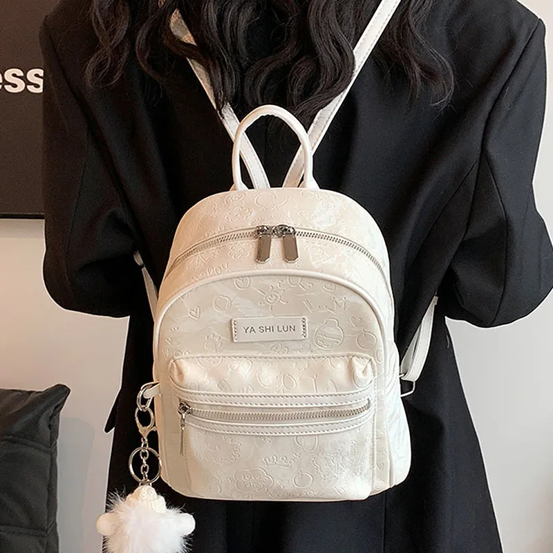 NATTY PU Backpack Small Size Women's Ecru/Silver/Pink/Black-23