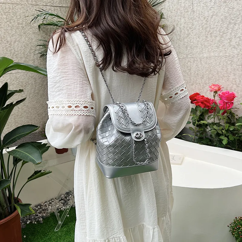 NATTY Chanel Inspired Bucket Bag, Backpack Small Size Women's Silver/Black/Blue/Beige-28
