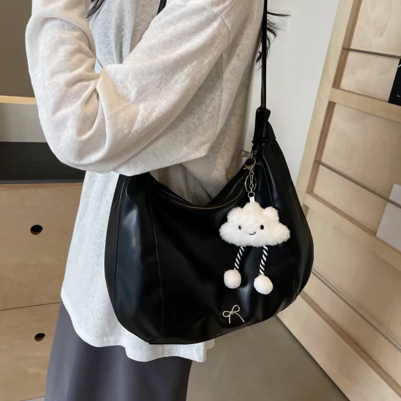 NATTY PU Shoulder Bag Large Size Women's Ecru/Silver/Black/Green-15