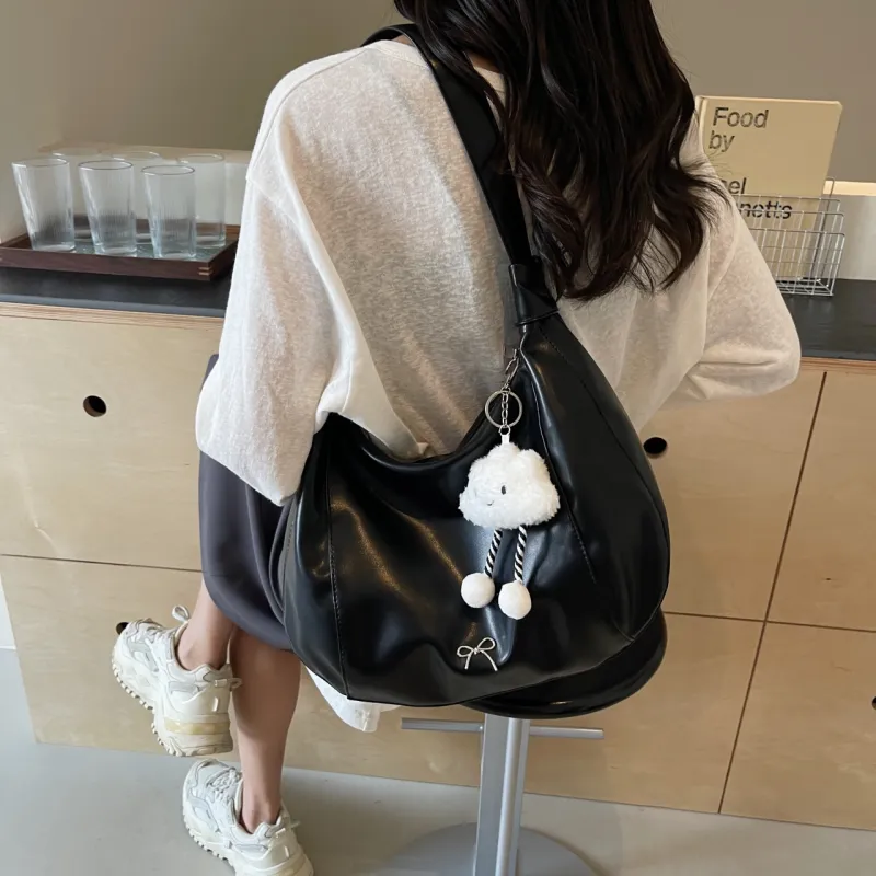 NATTY PU Shoulder Bag Large Size Women's Ecru/Silver/Black/Green-14