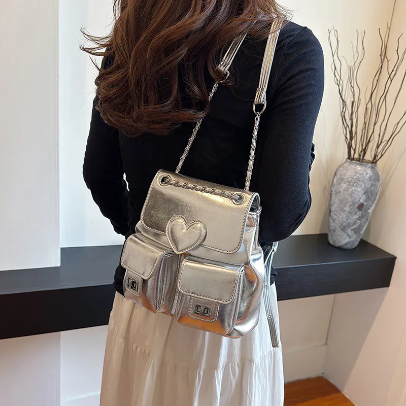 NATTY Pu Backpack Women's Silver/White/Black-9