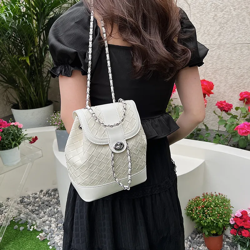NATTY Chanel Inspired Bucket Bag, Backpack Small Size Women's Silver/Black/Blue/Beige-22