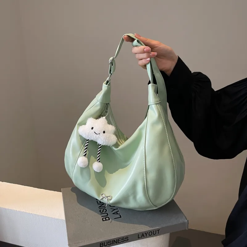 NATTY PU Shoulder Bag Large Size Women's Ecru/Silver/Black/Green-20