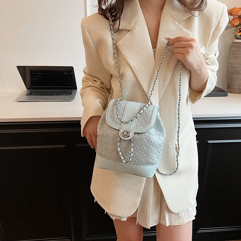 NATTY Chanel Inspired Bucket Bag, Backpack Small Size Women's Silver/Black/Blue/Beige-15