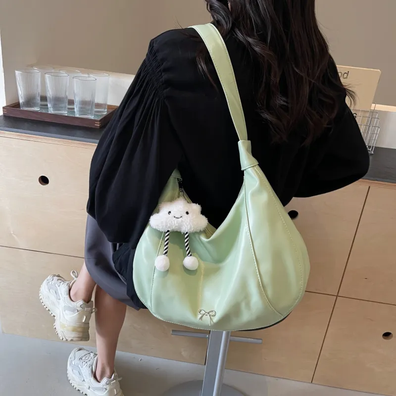 NATTY PU Shoulder Bag Large Size Women's Ecru/Silver/Black/Green-19