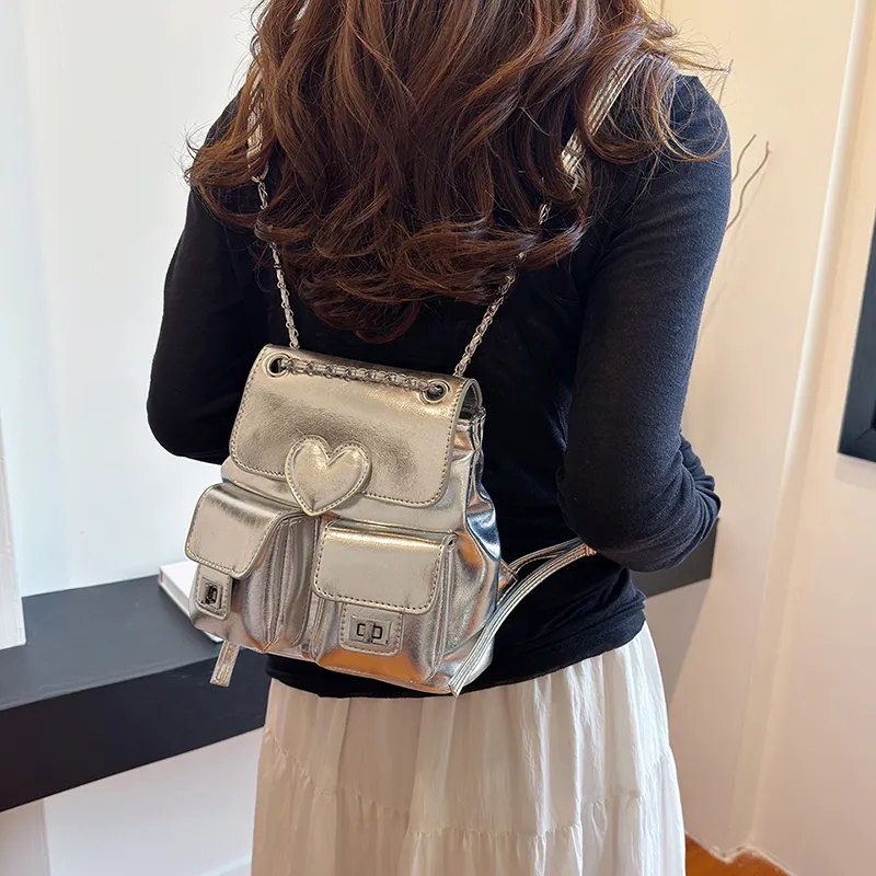 NATTY Pu Backpack Women's Silver/White/Black-11