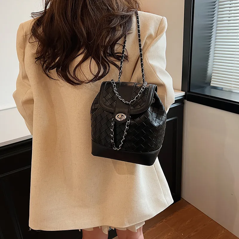 NATTY Chanel Inspired Bucket Bag, Backpack Small Size Women's Silver/Black/Blue/Beige-8