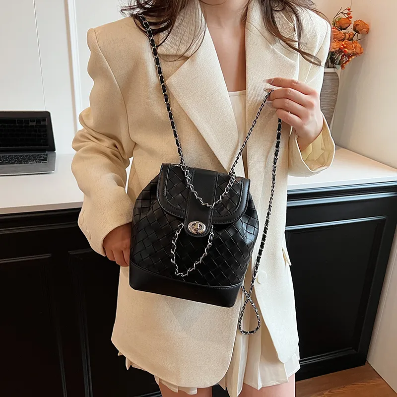 NATTY Chanel Inspired Bucket Bag, Backpack Small Size Women's Silver/Black/Blue/Beige-7